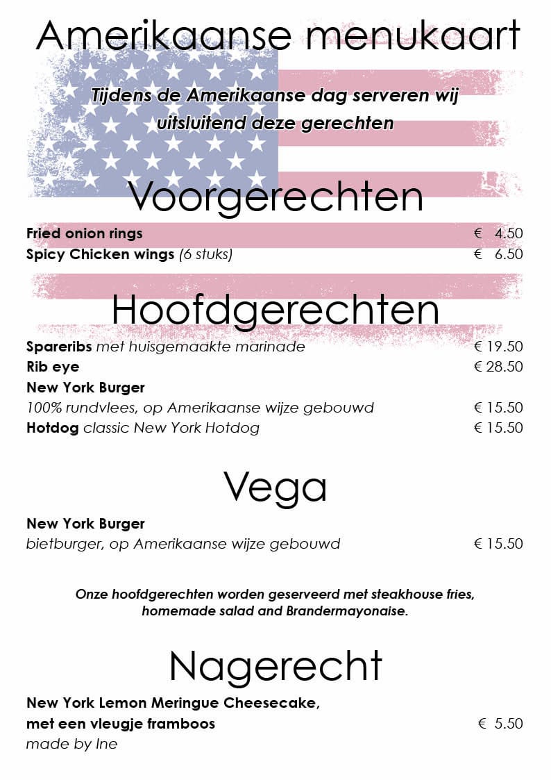 Menu Amerikaanse dag